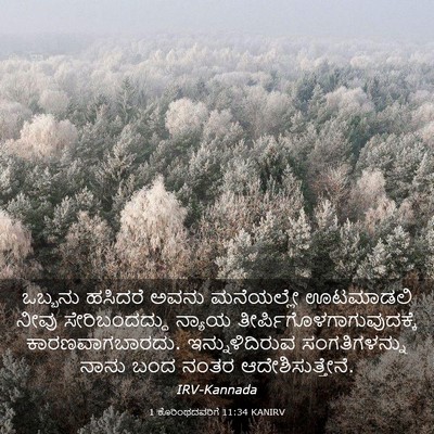 Picture 03 - 1 ಕೊರಿಂಥದವರಿಗೆ 11:34 KANIRV - ಒಬ್ಬನು ಹಸಿದರೆ - Bible Verse Picture