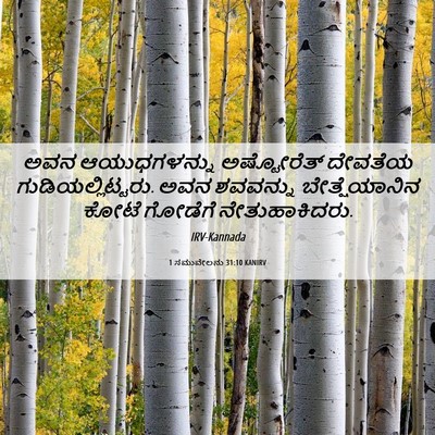 Picture 06 - 1 ಸಮುವೇಲನು 31:10 KANIRV - ಅವನ ಆಯುಧಗಳನ್ನು - Bible Verse Picture